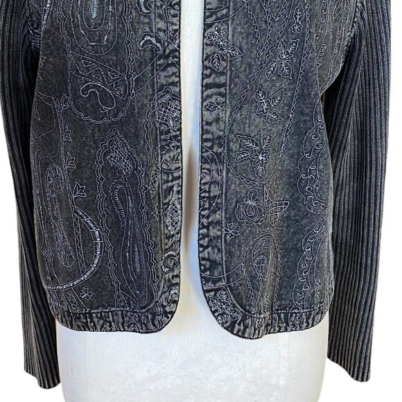 Vintage Chico’s Washed Denim Embroidered Jacket Western Whimsigoth Grunge-M - Picture 4 of 15